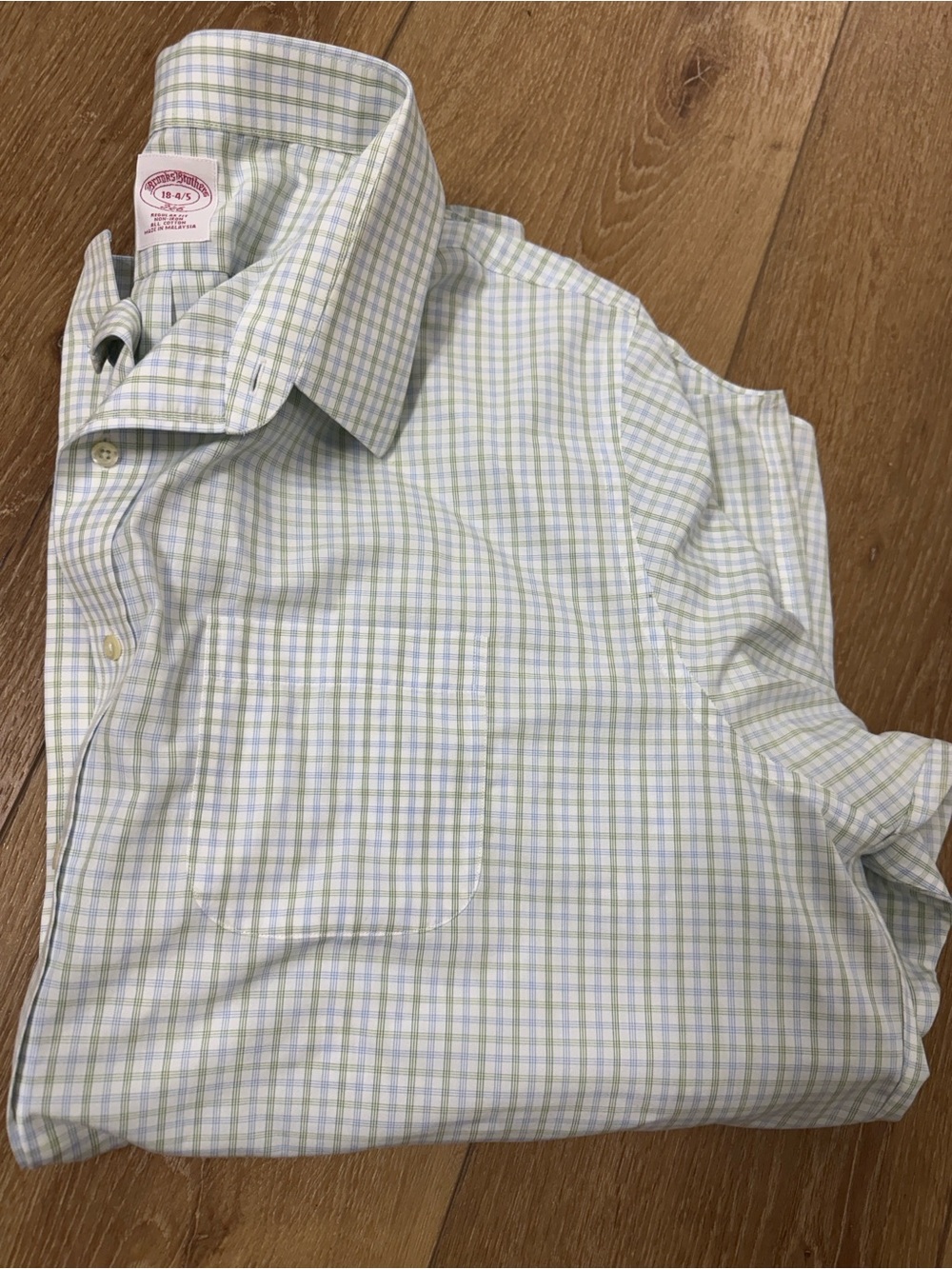Brooks Brothers Light Green and White Plaid Button-Down Shirt